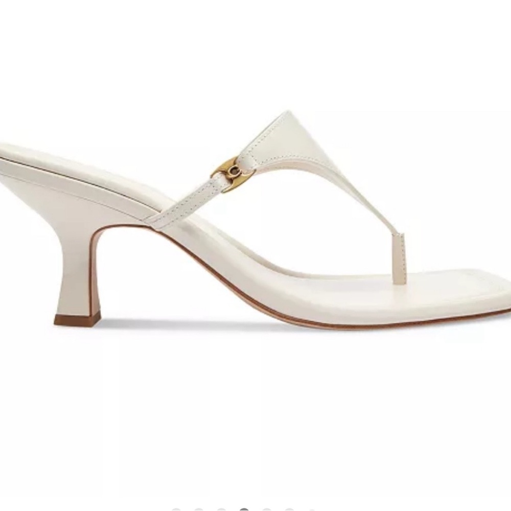 Coach Ivory Leather Thong Heel Sandal with Gold Accent